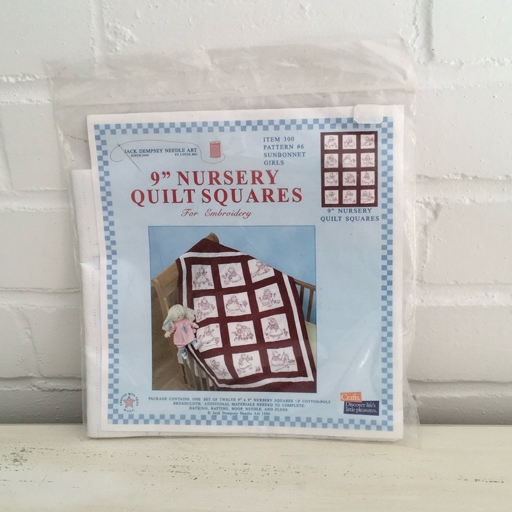new in package 9” nursery quilt squares for embroidery